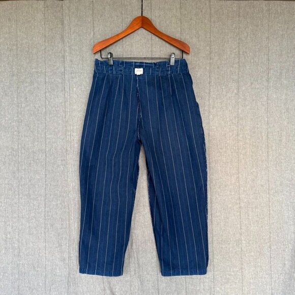 J. Crew Indigo Stripe Paper Bag Loose Fit Straight Leg Trouser Pants Size 10 - Picture 9 of 16